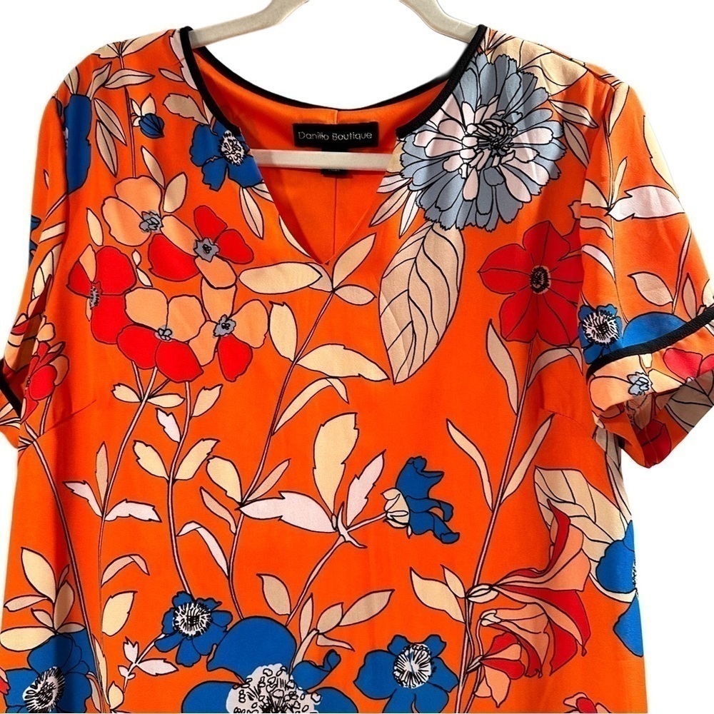 Daniello Boutique Shift Knee Length Floral Vibrant Dress Orange 12 Large VGUC - Picture 4 of 16